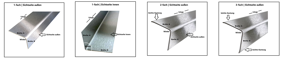 Beispiel Bilder der Ausführungen der Aluminium Winkelprofile