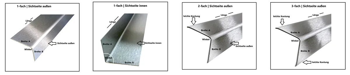 Beispiel Bilder der Ausführungen der Aluminium Winkelprofile