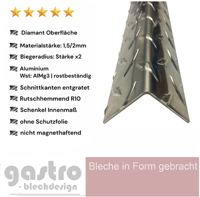 Kantenschutz Riffelblech Diamant 1,5/2,0 mm | Gastro-Blechdesign
